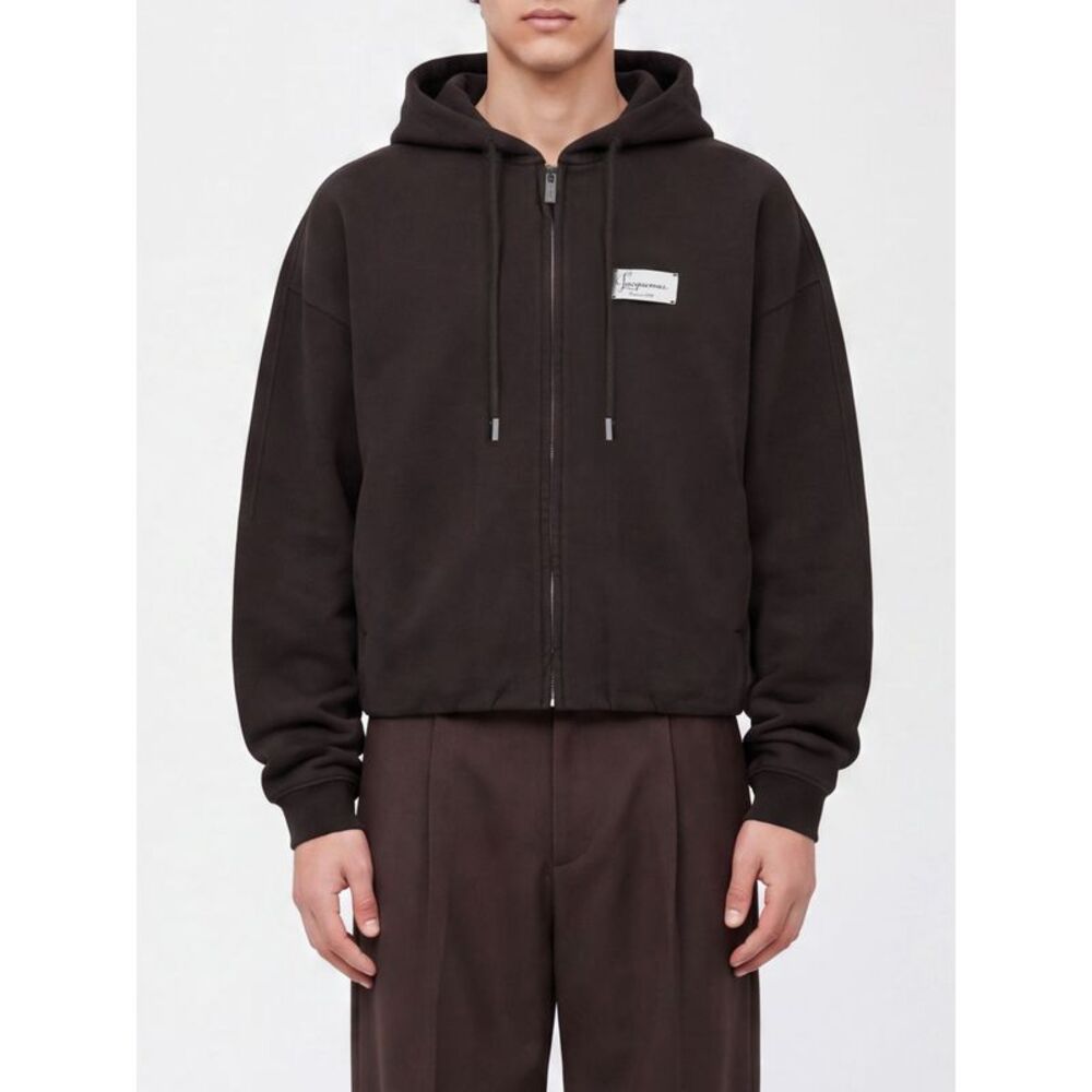 Jacquemus Men Jacquemus Cotton Jersey Zip-Up Hoodie With Logo Patch